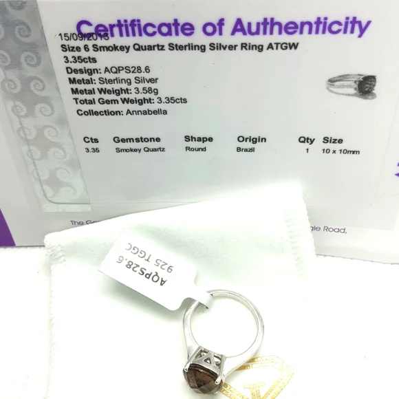 NWT Genuine Smokey Quartz Sterling Silver Ring [size 6] Price Firm - Picture 3 of 3